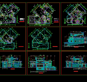 某地区A户型高级别墅建筑设计cad全套施工图带效果图