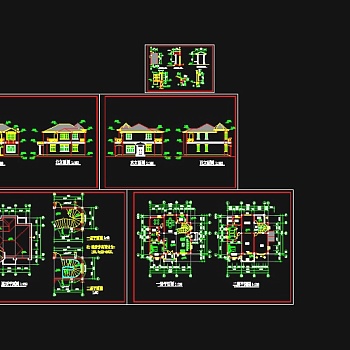 某现代风格两层私人小别墅建筑设计cad施工图带效果图