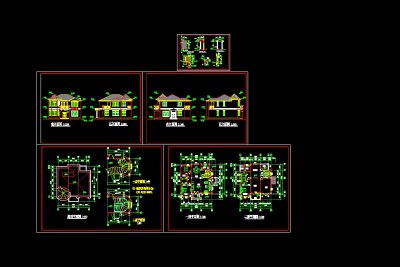 某现代风格两层私人小别墅建筑设计cad施工图带效果图