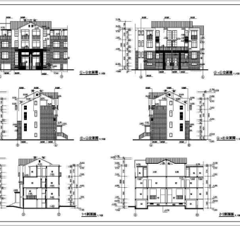 居住小区B型别墅建筑施工设计CAD图