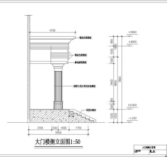某市邮电大楼大门建筑设计图