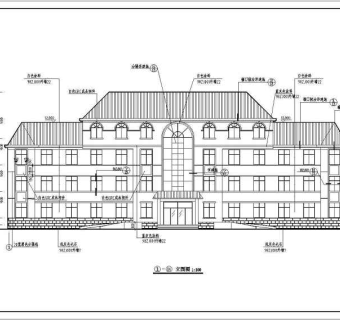 四层办公楼建筑设计图（顶层含坡屋顶）