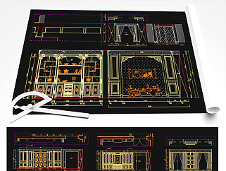 原创豪华中式护墙板背景墙CAD图库-版权可商用3D模型