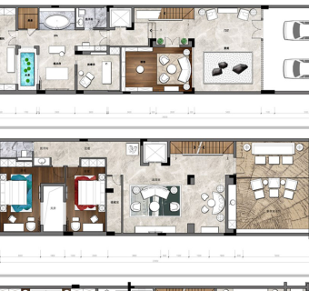原创家居别墅PSD分层彩色平面图彩平图案室内设计图源文件-版权可商用3D模型