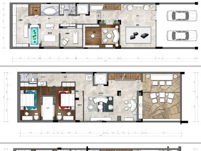 原创家居别墅PSD分层彩色平面图彩平图案室内设计图源文件-版权可商用3D模型