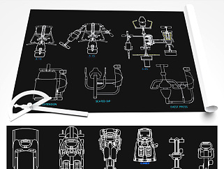 原创健身器材CAD图纸跑步机器材健身房图库-版权可商用3D模型