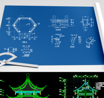 原创逸心亭重檐六角亭建筑结构CAD图纸-版权可商用3D模型