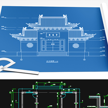 原创圆通寺山门殿建筑结构CAD图纸-版权可商用3D模型