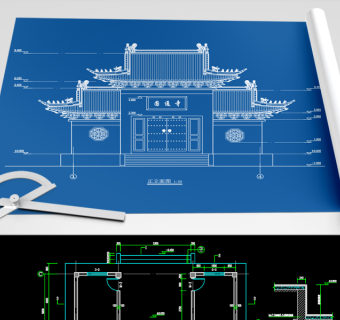 原创圆通寺山门殿建筑结构CAD图纸-版权可商用3D模型