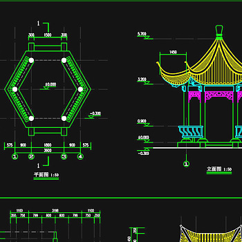 原创六角亭建筑结构CAD施工图纸-版权可商用3D模型