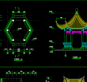 原创六角亭建筑结构CAD施工图纸-版权可商用3D模型