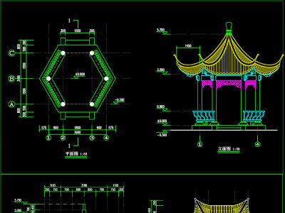 原创六角亭建筑结构CAD施工图纸-版权可商用3D模型