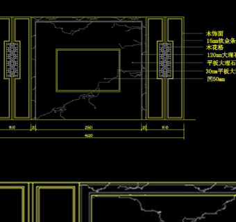 原创中式大理石客厅电视背景墙cad立面-版权可商用3D模型