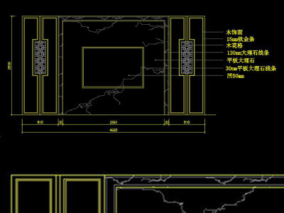 原创中式大理石客厅电视背景墙cad立面-版权可商用3D模型