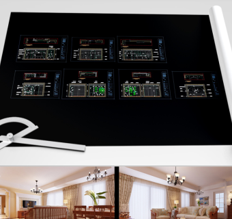 原创田园风一居室家装设计CAD施工图纸效果图-版权可商用3D模型