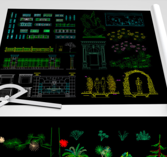 原创公园小景cad图纸集合-版权可商用3D模型
