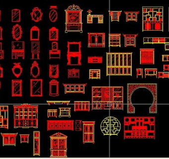 原创中式博古架家具CAD图库-版权可商用3D模型