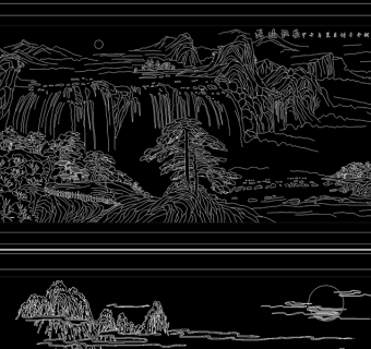 原创CAD山水装饰画新中式背景墙雕花图案-版权可商用3D模型