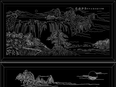 原创CAD山水装饰画新中式背景墙雕花图案-版权可商用3D模型