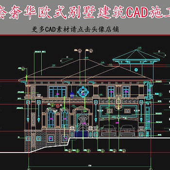 原创欧式奢华别墅建筑CAD施工图3D模型