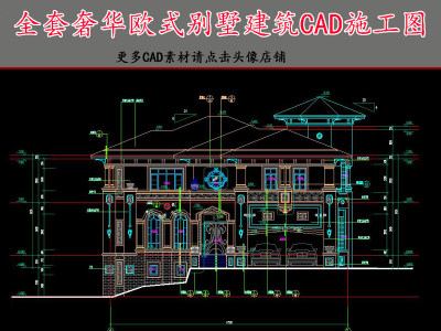 原创欧式奢华别墅建筑CAD施工图3D模型