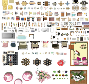 原创综合家具PSD分层户型图块彩平图库-版权可商用3D模型