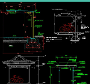 原创停车棚自行车棚电动车棚cad设计施工图-版权可商用3D模型