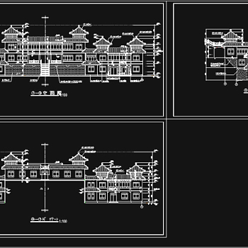 原创某古建筑立面图设计方案cad图纸3D模型