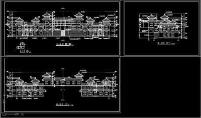 原创某古建筑立面图设计方案cad图纸3D模型