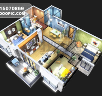 原创高清地产设计素材-3D户型图3D模型