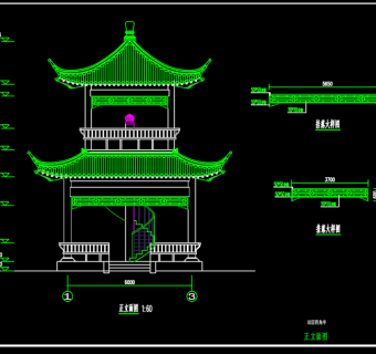 原创四角亭真双层建筑结构施工图纸CAD图纸-版权可商用3D模型