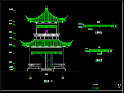 原创四角亭真双层建筑结构施工图纸CAD图纸-版权可商用3D模型