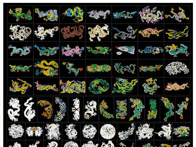 原创炫彩龙纹中式图案CAD图库-版权可商用3D模型