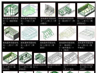 原创钢化玻璃阳光房图集平立剖三维CAD图纸-版权可商用3D模型