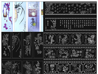 原创梅兰竹菊装饰画背景墙CAD图库-版权可商用3D模型
