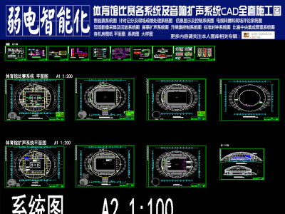 原创体育馆比赛系统及音响扩声系统全套施工图CAD弱电智能化3D模型