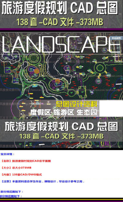 原创度假村旅游区景观规划CAD总平面图-版权可商用3D模型