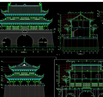 原创仿古代城门楼建筑全套CAD施工图-版权可商用3D模型