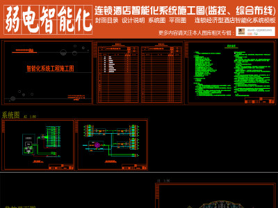 原创连锁经济型酒店智能化系统工程施工图CAD弱电智能化3D模型