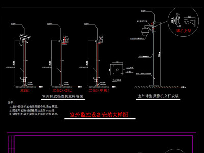 原创室外监控设备立杆安装大样图CAD弱电智能化-版权可商用3D模型