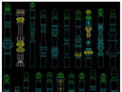 原创楼梯立柱扶手柱头设计CAD图库-版权可商用3D模型
