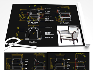 原创休闲椅CAD中式椅子CAD图库-版权可商用3D模型