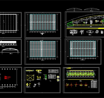 原创拱型轻钢结构厂房CAD结构施工图3D模型