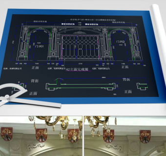 原创石材罗马柱背景墙CAD图及实景照片-版权可商用3D模型