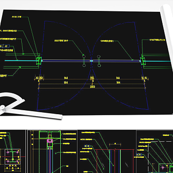 原创不锈钢玻璃隔断节点图及开启门CAD-版权可商用3D模型