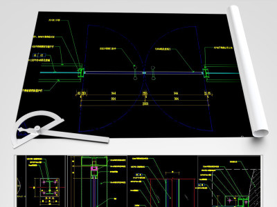 原创不锈钢玻璃隔断节点图及开启门CAD-版权可商用3D模型