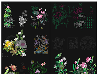 原创超炫荷花植物花艺花朵CAD图库-版权可商用3D模型