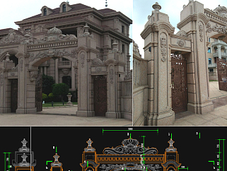 原创欧式围墙石材大门CAD拆料加工图-版权可商用3D模型