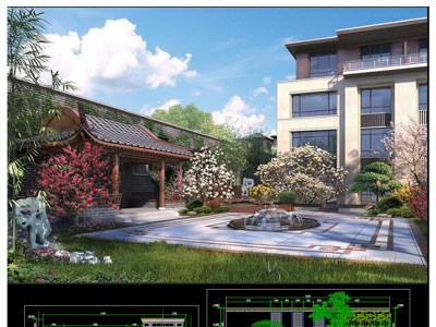 原创全套新中式别墅景观庭院建筑CAD图纸3D模型