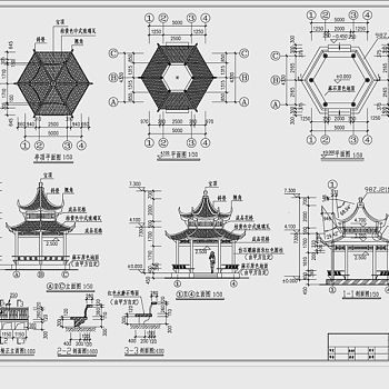 原创2018精选中式仿古建筑亭子凉亭古建CAD施工图纸-版权可商用3D模型